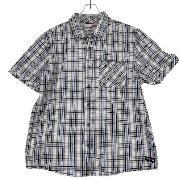 Canada Weather Gear Button Up Shirt Mens Size L Blue White Plaid Short Sleeve - Picture 1 of 11